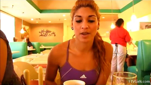 Sizzling Solo Model Aurora Flirts Seductively With Guy at Cafe