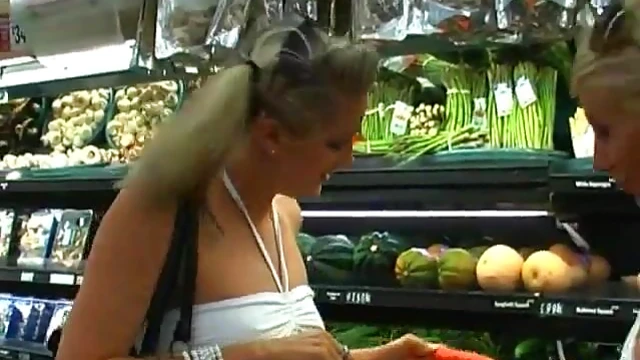 Sizzling Blondes Get Naughty During a Supermarket Shopping Trip