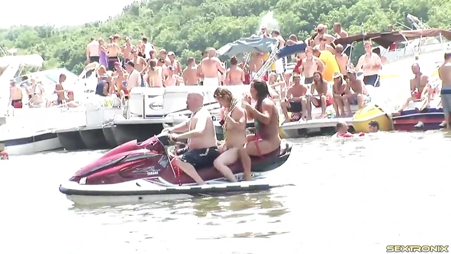 Sexy Ladies Strip Outdoors at Party for Cam Action Delight