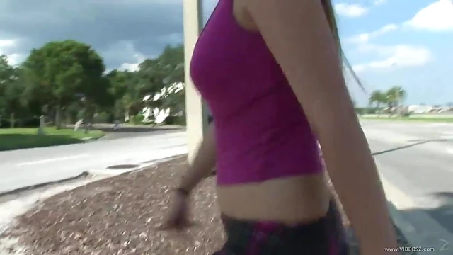 Sexy Zoe Rae Flashes Her Natural Tits & Smooth Pussy On Busy Street