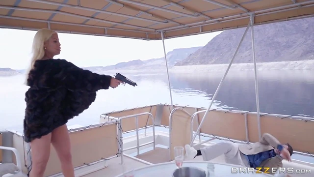 Bridgette B Gets Sprayed with Cum After Dinner by Two Studs