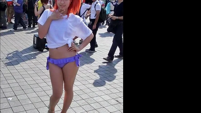 Seductive Cosplaying Japanese Girl Teasing Outdoors in Park