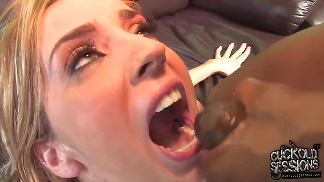 Blonde Beauty Gets Fucked Hard by Three Black Dudes Cuckolding Her Man