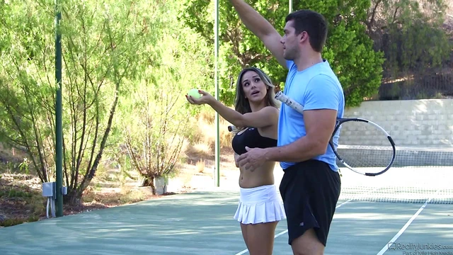 Hot Tennis Instructor Joins Boyfriend for Steamy Babe Threesome Action