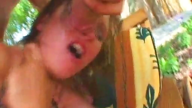 Sultry Angela Winters Gets Double Penetrated Outdoors in Her Backyard