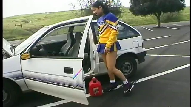 Sultry Tattooed Cheerleader Enjoys Rough Poolside Double Penetration Action