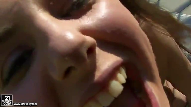 Sultry Dark-Haired Monica B. Indulges in Steamy Yard Doggy Style DP Action