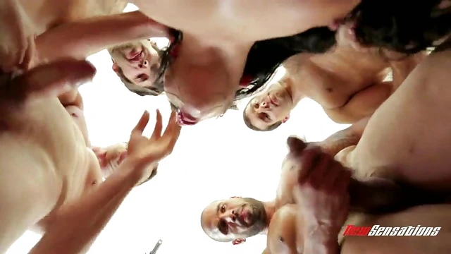 Sensuous Brunette Takes Multiple Cocks Hard & Gets Bathed in Warm Cream Pie