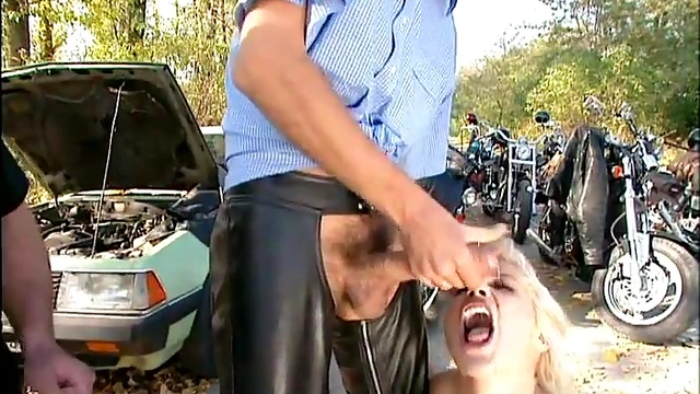 Blonde Christina Gets Wild Pleasure from Outdoor Interracial Gangbang Action