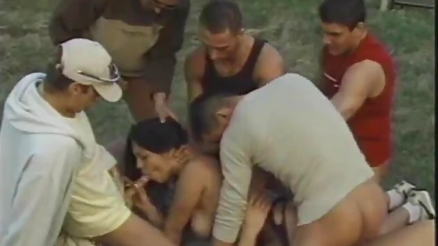 Raging Slut Gets Outdoors Pleasure from Five Hot Guys Together
