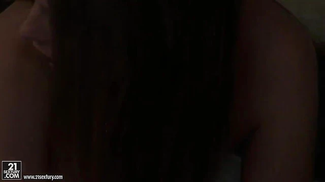 Drunken Woman with Tiny Breasts Rides Two Cocks Hard at Night