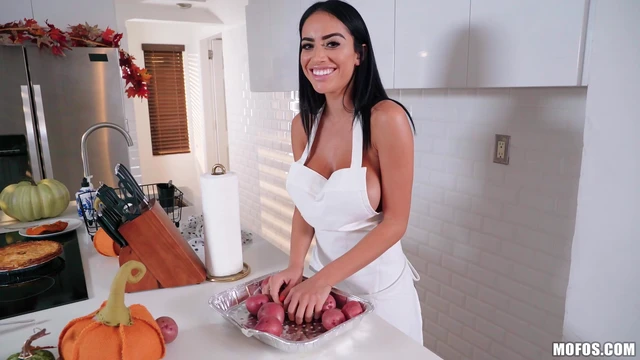Busty Victoria June Rides Cock Passionately While Cooking Dinner Seductively