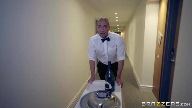 Seductive Brunette Latina Steps Up Room Service for Steamy Fuck