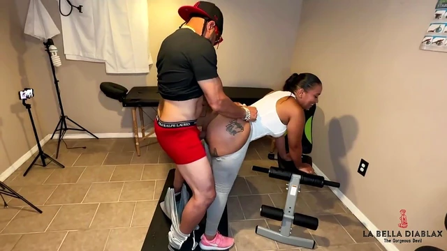 Jim Bones Surprises LaBella During Her Sweat-Drenched Workout Routine