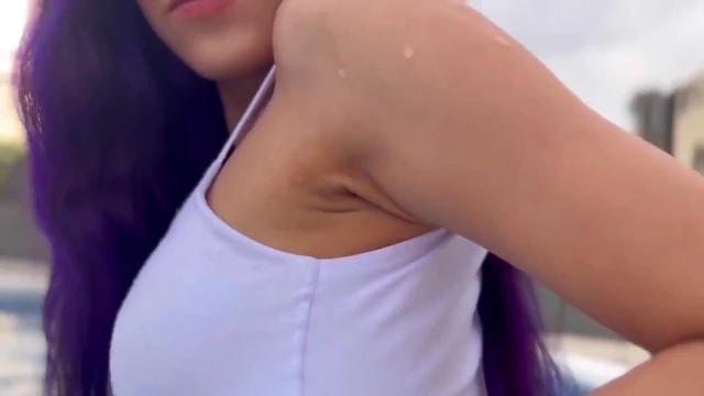 Purple-Haired Beauty Takes Control for Natural Tits Pleasure Ride