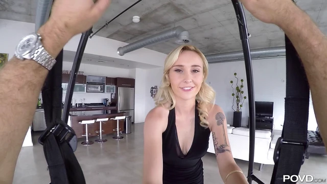 Blonde with Big Boobs Rocks Sex Swing, Sucks Fat Cock Till Cum