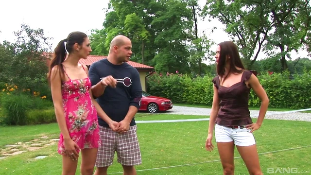 Sultry Kitty Lets Bald Lover Screw Her Passionately in Lush Green Yard